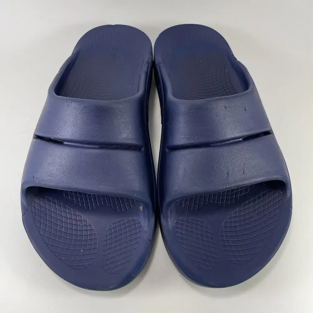 Oofos OOahh Slide Sandals Mens 8 Navy Blue Foam Recovery Comfort, Womens 10